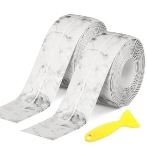 2 Rouleaux de salle de Bains Joint Auto-Adhésif Anti-Mildiou de Cuisine Ruban d'Étanchéité, Imperméable à l'eau Anti-Fuite de PVC de Calfeutrage Adhésif Convient pour salle de Bain, Wc - Neuf