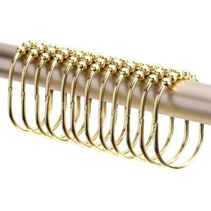 Lot de 12 crochets larges en acier inoxydable pour rideau de douche. Accessoires de salle de bain essentiels. Anneaux de rideau de qualité supérieure. - Neuf