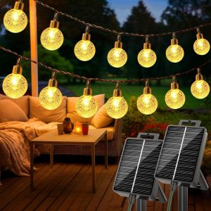 AIOU-Guirlande Solaire Exterieur Jardin Lot De 2,15M 50 Led Guirlande Lumineuse Extérieure Solaire,Etanche 8 Modes Cristal Guirlandes Solaires Exterieures Pour Terrasse Arbres Cour Mariages - Neuf