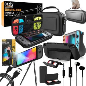 Nintendo Switch Accessoire, Ultimate Pack Pour Nintendo Switch [Pack Comprenant: Protecteurs D'écran En Verre Trempé, Câble Type C, Housse (Étui Rigide), Coque Comfort Grip Case Etc...] - Noir - Neuf