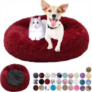 Panier Rond Pour Chien En Tissu Peluche Doux - Lit Lavable Anti-Dérapant Avec Coussin Apaisant Pour Chat - Petit Et Moyen Taille - Gris Clair 60cm - Neuf