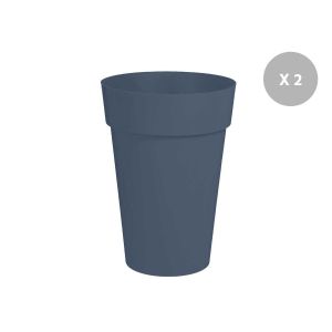 Lot De 2 Pots De Fleur Rond Toscane &Oslash; 46 X H.65 Cm - Bleu Jean - Eda - Neuf