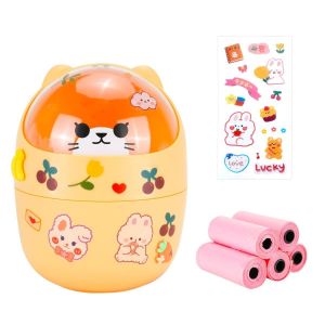 1 Poubelle De Table Avec Couvercle, 100 Sacs Poubelles, Mignon, Mini Poubelle De Bureau Avec Couvercle, Portable Et Amovible, Pour La Maison Et Le Bureau, Orange - Neuf