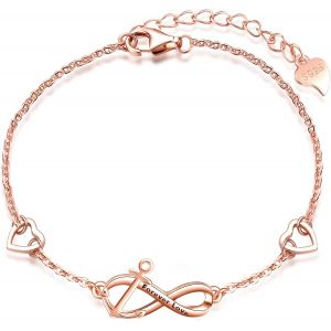 Eryi-Bracelets Élégants Pour Femmes Et Filles, Bracelet En Argent 925, Bracelet Infinity Symbole-Ancre, Avec C?ur Mini, Lettrages ""Forever Love"", Chaîne Réglable, Argent, Or Rose, Or - Neuf