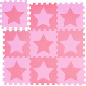 Tapis De Jeu,Étoiles,9 Pièces De Puzzle,Mousse Eva,Sans Polluants,91X91 Cm,Rose - Neuf