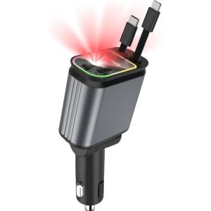 Chargeur Voiture Retractable, 4 En 1 &Agrave; Charge Usb C Rapide 66W, Allume Cigare Usb C, Chargeur T&eacute;l&eacute;phone Voiture, Adaptateur Usb Voiture Avec Lumi&egrave;re &Eacute;toil&eacute;e Compatible Avec I-Phone, Sam-Sung,Goo-Gle - Neuf