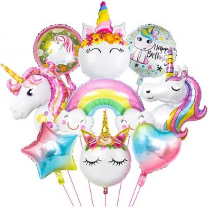 MEVRONISSHOP-9 Pi&egrave;ces Ballon Licorne, XXLBallon Licorne Annivers, G&eacute;ant Ballons Forme Arc-en-Ciel, Licorne Feuille Ballons pour Licorne F&ecirc;te Fille Enfants Anniversaire Mariages Pr&eacute;natale Fournitures - Neuf