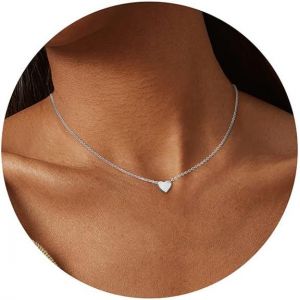 Kal-Collier Coeur Femme Collier Argent 925 Femme Filles Pendentif Coeur Cz Mignon Pendentif Coeur Ouvert Chaine Collier Femme Argent Or Rose Bijoux Cadeau Chaîne Solide Réglable 17"/43cm - Neuf