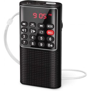 Petite radio FM portable (noire) avec enregistreur audio et lecteur de musique SD/TF/AUX, id&eacute;ale pour la course &agrave; pied et les voyages. - Neuf
