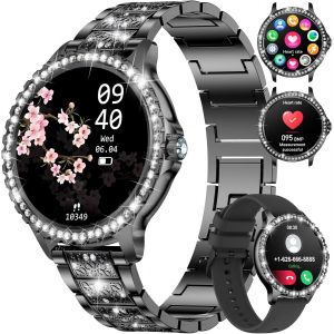 Montre Intelnte Pour Femme Bluetooth Appel Téléphonique Pour Android Ios 100+ Sport Smartwatch Femme 1,32 Pouces Hd Élégante Noir Acier Montre Intelnte Ronde - Neuf