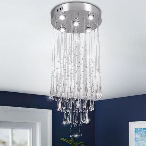 Moderne Crystal Lustre Suspension 5 Lumières Flush Mount Lustre D'éclairage Pour Les Hauts Plafonds Raindrop Crystal Plafonnier Pour Cuisine Couloir Stiar - Neuf