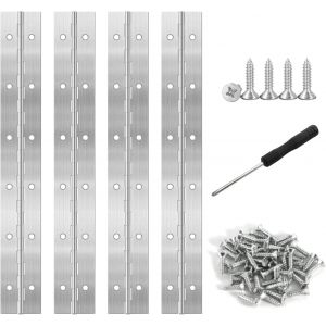 4 PCS Charni&egrave;re Inox Charniere Piano 300mm x 30mm Charniere Porte pour Bo&icirc;te De Rangement Armoires Bateaux, avec Vis et Tournevis (Argent) - Neuf