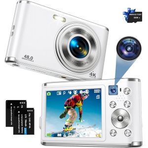 CHECARZHN--NO1-Appareil Photo Numérique Autofocus 4K Avec Double Caméra, Appareil Photo Numérique Compact Avec Carte De 32 Go,Zoom Numérique 16X, Grand Écran 2,8"" Pour Enfant, Adolescent, Étudiant, A - Neuf
