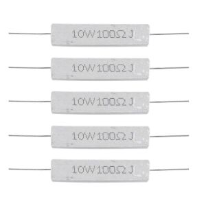 5 Pcs 10W Watt 100 Ohm 5 % Résistances Axiales Wirewound Ciment - Neuf