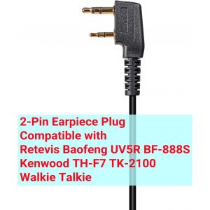 Covert Casque de s&eacute;curit&eacute; PTT avec tube acoustique compatible avec talkie-walkie Kenwood BF-888S UV-5R Kenwood 2 broches - Neuf