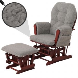 Fauteuil relax HWC-C76, fauteuil &agrave; bascule Fauteuil oscillant + pouf Tissu Boucl&eacute; 480g/m&sup2; &Ouml;ko-Texgris B&acirc;ti fonc&eacute; - Neuf
