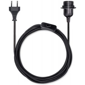 Douille E27 avec fil-Support lampe pour ampoule avec bague de fixation cordon prise électrique interrupteur-Câble en tissu noir 5m - Neuf