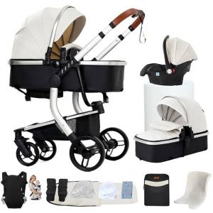 Poussette 3 En 1 Magic Zc Poussette Poussette Bébé Poussette Pliable Poussette Cosy Voyage Cuir Pu Sac À Main Porte-Bébé Blanc - Neuf