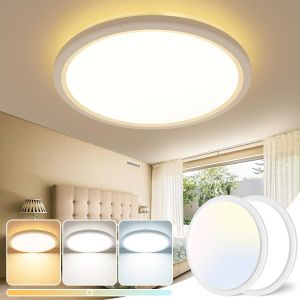 Solchi Plafonnier Salle De Bain [2 Pack], Plafonnier Led 3000K/4000K/6500K, Lampe Led Plafond 18W 1800Lm Avec Ip44 &Eacute;tanche,Luminaire Plafonnier Rond Pour Cuisine Chambre Toilette Couloir Balcon &Oslash;23C - Neuf