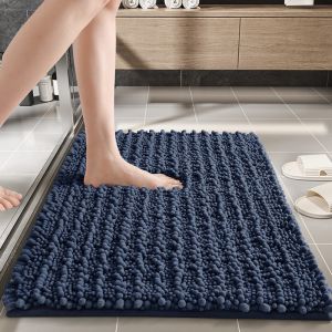 Tapis de bain bleu - Tapis de douche ultra doux et moelleux, en microfibre chenille, ultra absorbant et ultra-doux. Lavable et s&eacute;chable en machine. - Neuf