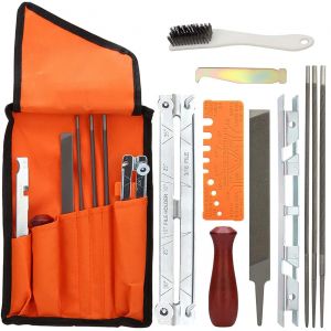 MEVRONISSHOP-Kit Affutage Chaine Tron&ccedil;onneuse Affuteuse de Tron&ccedil;onneuse Professionnel avec Round File Sharpening Guides Depth Gauge Flat File Lightweight Field Bag 11pcs - Neuf