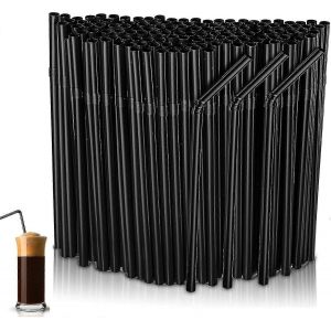 600 Pcs Pailles en plastique,Pailles réutilisables noires pour les boissons de Bar Party Home,22 cm (calibre 6 mm) - Neuf