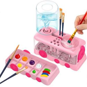 Nettoyant Pour Pinceaux De Dessin Anim&eacute; Am&eacute;lior&eacute; Avec Plateau,Support Et Drain Rose - Neuf