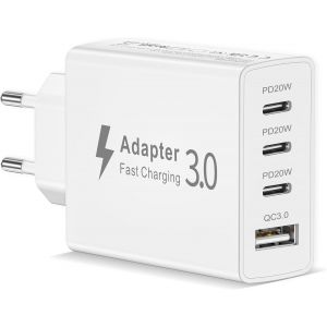 LORANKA-Chargeur USB C 50W, 4 Port Prise USB Multiple Prise USBC Aadaptateur Secteur USB C Chargeur Type C Charge Rapide Alimentation pour iPhone 17/16/15/14/13/12/11/SE/8Plus Mini,iPad,Samsung Galax - Neuf