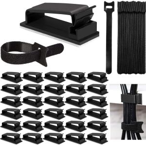 CHECARZHN--NO1-Paquet De 30 Clips De Câble Auto-Adhésif Clips De Fil Électrique Clips De Gestion De Câbles Pour Voiture, 50 Pcs Attaches De Câble En Nylon Réutilisable, Reglable Scratch Serre Câbles - Neuf