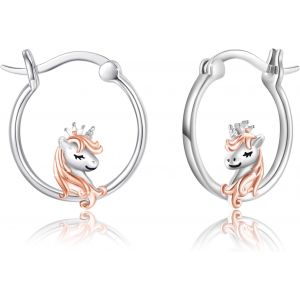 Chenquansarl-Boucles D'oreilles Licorne En Argent 925 Pour Fille - Petites Boucles D'oreilles Créoles - Bijoux Licorne - Cadeau Pour Maman, Femme, Enfant, Argent - Neuf