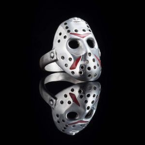 Bague Homme Style Vintage - Motif Masque Jason - Coloris Argent&eacute; Punk Rock - Taille R&eacute;glable - Neuf