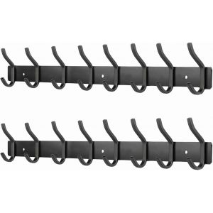 Porte Manteau Mural de 8 Crochets, Pat&egrave;res Porte Manteaux Crochet Mural pour Serviettes en Acier Inoxydable (Noir Mat, 8 Crochets,2 Packs) - Neuf