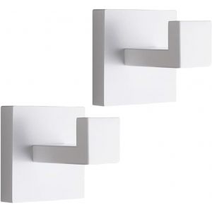 2 Pi&egrave;ces Crochet Serviette Pat&egrave;re Mural Carr&eacute; SUS 304 Acier Inoxydable de Salle de Bain, M&eacute;tal Accroche Torchon Muraux Pour Cuisine Peignoirs Manteaux Chapeaux V&ecirc;tements Robe (Blanc) - Neuf
