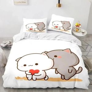 Parure De Lit De Luxe Avec Imprime 3d Et Motif Chat Pêche, Ensemble De Literie Pour Lit Double, King Size, Twin, Housse De Couette, Linge De Lit Blanc Pour Enfants Et Filles, 2025 - Neuf