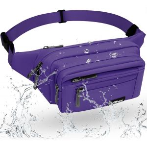 CAUC-Sac Banane Homme Imperm&eacute;able Sacoche Banane avec 5 Poches et Sangle R&eacute;glable, Grande Capacit&eacute; Sac Banane pour Homme Femme Voyage Randonn&eacute;e Pochette Ceinture (A-Violette) - Neuf