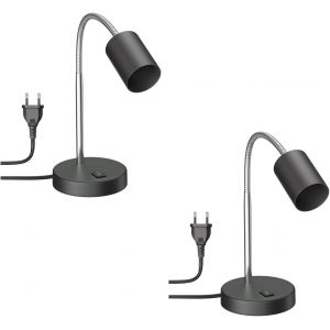 2 Pièces Lampe De Table Waika, Col De Cygne, Interrupteur, Noir, 1x Gu10 Max. 60w[Amp748889] - Neuf