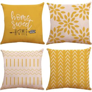 Lot de 4 housses de coussin 45 x 45 cm, housse de coussin décorative moderne pour canapé, lit, voiture (jaune, 45 x 45 cm, lot de 4) - Neuf