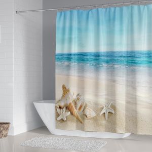 Rideau de douche de plage pour salle de bain,3D océan côtier coquillage étoile de mer tissu rideau de douche decorati - Neuf