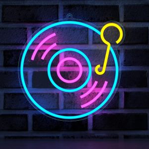 Record Neon Sign, Panneau Néon Led Musique, Décoration Murale Pour Salle De Musique Live, Idées Cadeaux Pour Garçon Studio D'enregistrement Neveu Homme Ado Fils Petit-Fils - Neuf