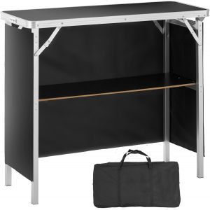 SUBZONAL-Comptoir de Stand Foire Salon 97,5 x 38,5 x 87 cm Table de Bar Pliante Longue et Portable avec Sac de Transport &Eacute;tag&egrave;re de Rangement et Jupe Noire pour F&ecirc;te Pique-Nique Exposition Commercial - Neuf