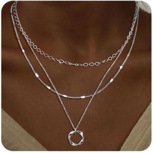 Kales-Lot De 3 Colliers En Argent Sterling 925 Pour Femme-Avec Pendentif Circulaire-&Eacute;tanche-Longue Cha&icirc;ne Hypoallerg&eacute;nique-Cadeau,Drei Gr&ouml;&szlig;en,Argent Sterling,Zircone Cubique - Neuf