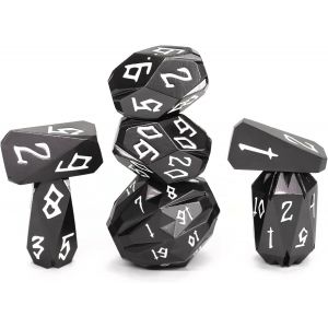 Chenquansarl-Lot De 7 Dés Dnd En Métal Pour Donjons Et Dragons, Jeu De Dés En Métal Polyédrique Dnd Avec Étui, Dés De Jeu De Rôle (Noir) - Neuf