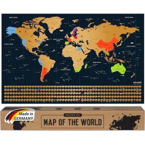 JEXNOVASHOP-Carte du monde a gratter - 68 X 43 CM - dor&eacute;e - planisphere monde - map carte monde - carte a gratter - poster carte du monde - scratch off travel map poster monde - carte voyage a gratte - Neuf