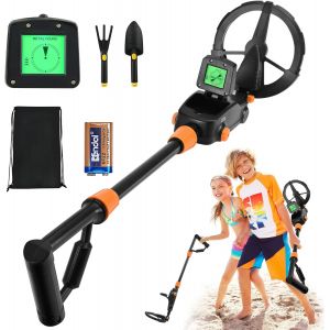 MEVRONISSHOP-Detecteur de Metaux Enfants, D&eacute;tecteur de M&eacute;taux L&eacute;ger pour Enfants avec &Eacute;cran LCD et Son, Bobine &eacute;tanche IP68, Detecteur Metaux Enfant de Haute Pr&eacute;cision avec R&acirc;teau, Pelle, Sac &agrave; Dos - Neuf