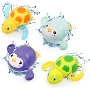 TDRFL-Jouet De Bain Bébé,Jeux De Bain Pour Bebe Enfant 1 2 3 4 Ans,4 Pièces Animaux Jouets Flottants,Jeu D'Eau Jouet De Piscine,Jouets De Douche Pour Garcon Fille-Tortue&Manchot - Neuf
