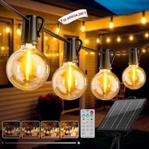 AIOU-Guirlande Solaire Exterieur,10.45M/34.3Ft Guirlande Lumineuse Solaire Avec 12+1 G40 Ampoules,8 Modes Étanche Ip44 Guirlande Guinguette Extérieur Pour Jardin Terrasse Noël Mariage Fête - Neuf