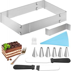 Subzonal-Cadre De Cuisson Rectangulaire R&eacute;glable - Anneau &Agrave; G&acirc;teau Rectangulaire R&eacute;glable Avec S&eacute;parateur, Spatule, Poche &Agrave; Douille, Douilles En Acier Inoxydable - Pour G&acirc;teaux, Pizzas, P&acirc;tisseries - Neuf