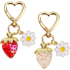 Loc-2 Pi&egrave;ces Porte-Cl&eacute;s Fraise,Fraises Porte-Cl&eacute;s Transparent Comme Pendentif Pour Sac &Agrave; Main Femmes Joli Porte Cl&eacute;s Fraise Pour Sac &Agrave; Main Pendentif Portefeuille Cadeau (Rouge Et Transparent) - Neuf