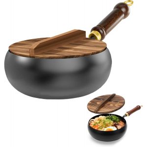 Subzonal-Po&ecirc;le En Fer Japonais Avec Couvercle En Bois, 24 Cm, Naturellement Anti-Adh&eacute;sive Et Sans Rev&ecirc;tement Chimique, Po&ecirc;le En Fer Forg&eacute; Pour Induction, &Eacute;lectrique Et Cuisini&egrave;re &Agrave; Gaz - Neuf