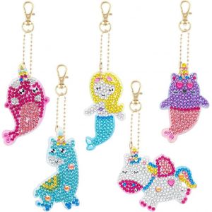 Trahoo-Diamond Painting Portes-Clés, 5pcs 5d Diy Peinture Diamant Portes-Clés Pendentif, Sirène Diamond Art Keychain Pendentif Pour Sac À Dos Sac À Main Décoration, Cadeau De Garçon Filles - Neuf